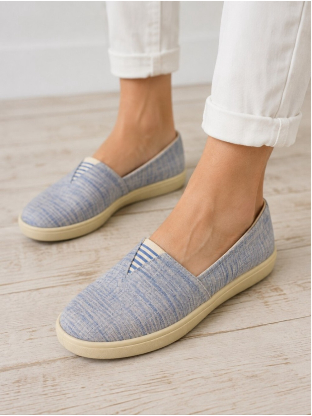 Hotter Laurel Slip-On Comfort Shoes Blue Chambray Denim Look Womens Sz 9